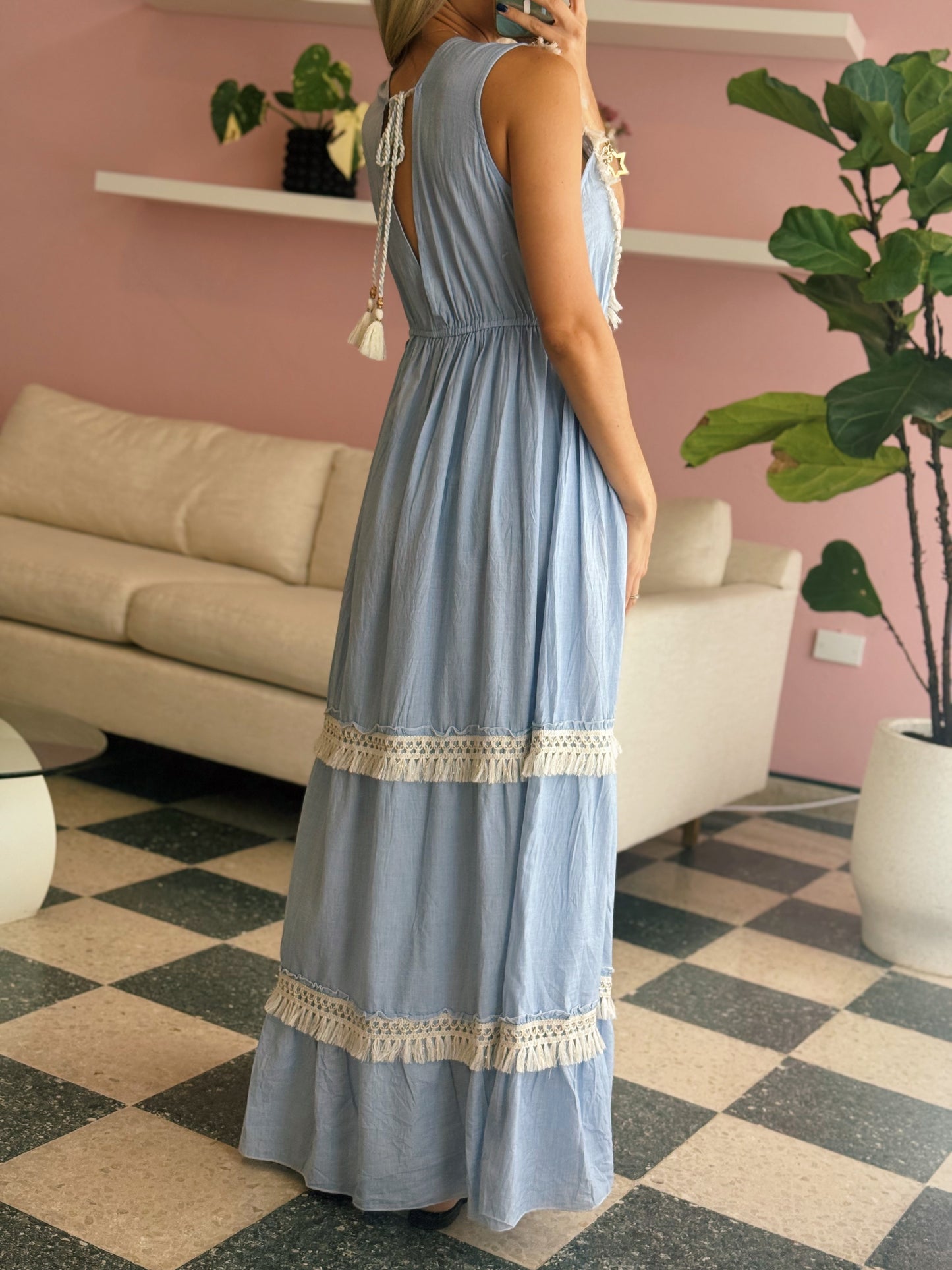 PRE ORDER (final sale/read description!!!Boho Blue Maxi Dress