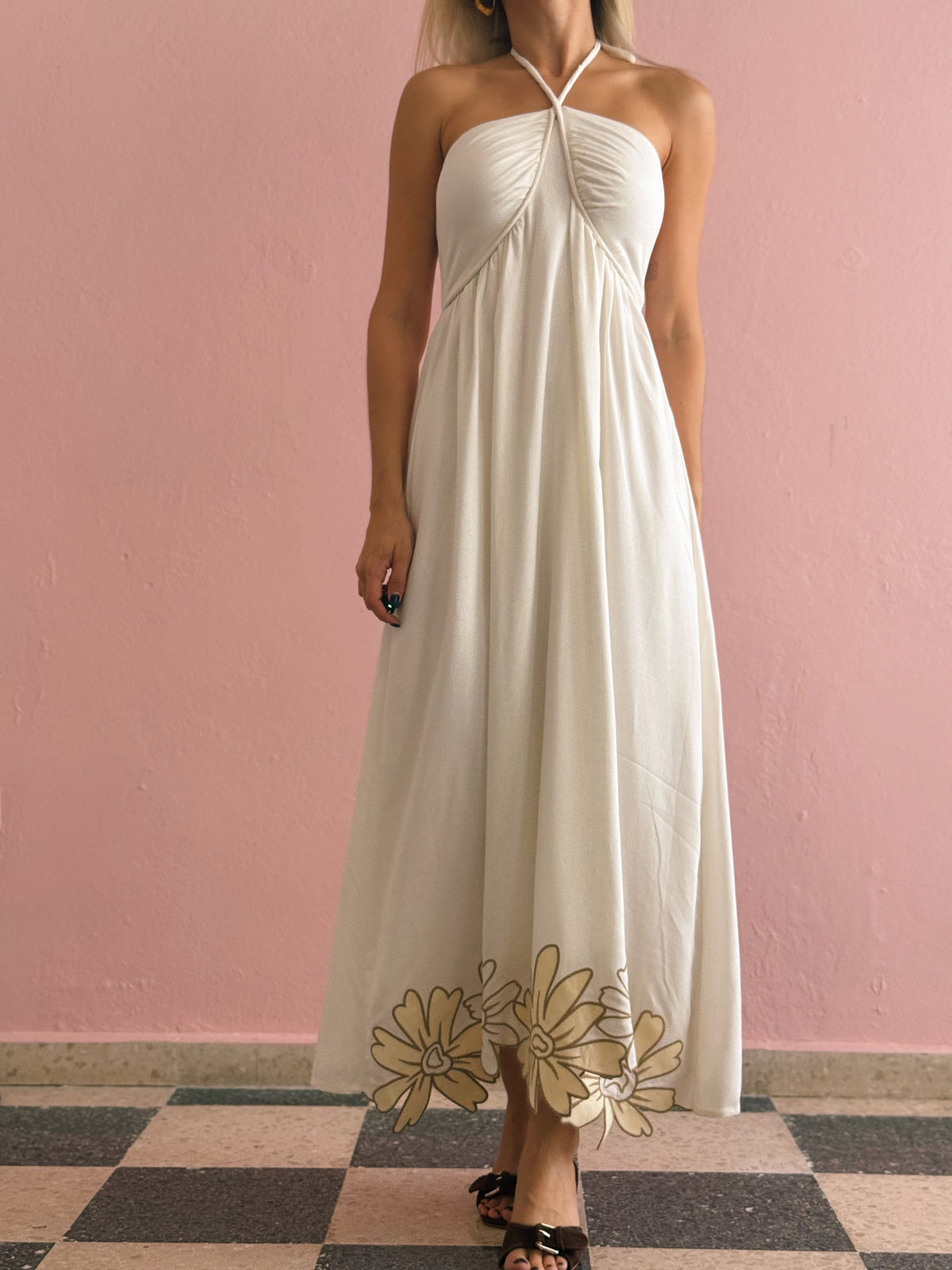 Linen Embroidered Dress - Dress To