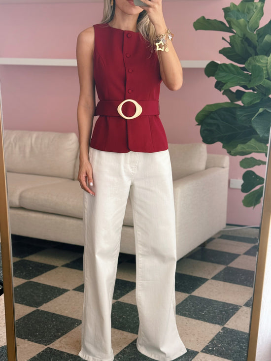 Wine Belted Top