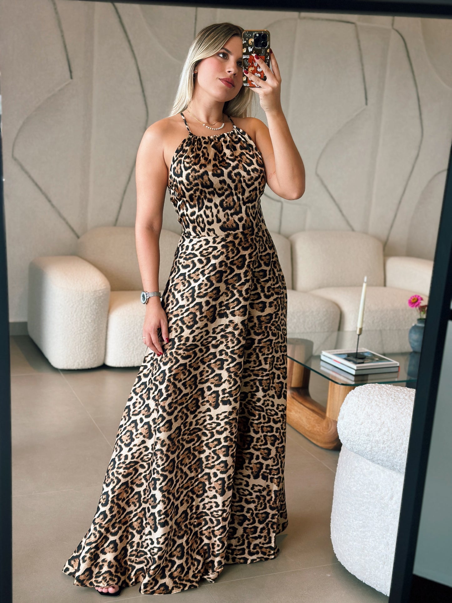 Leopard Satin Maxi Dress