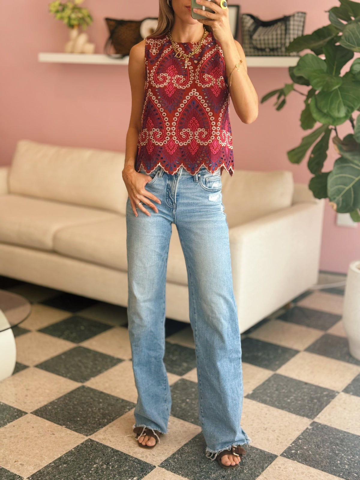 Burgundy Eyelet Top