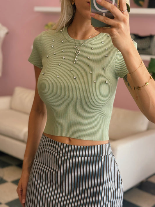 Sage Rhinestone Top