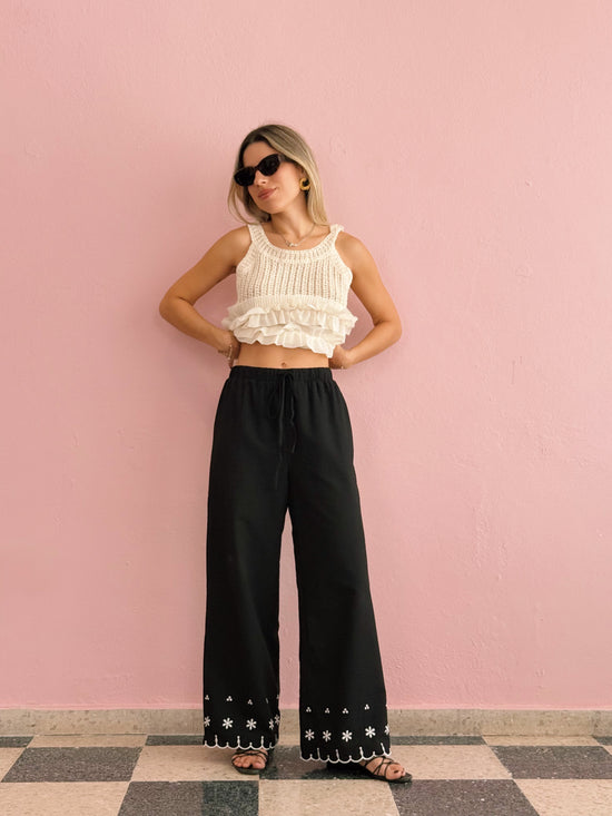 Black Embroidered Pants