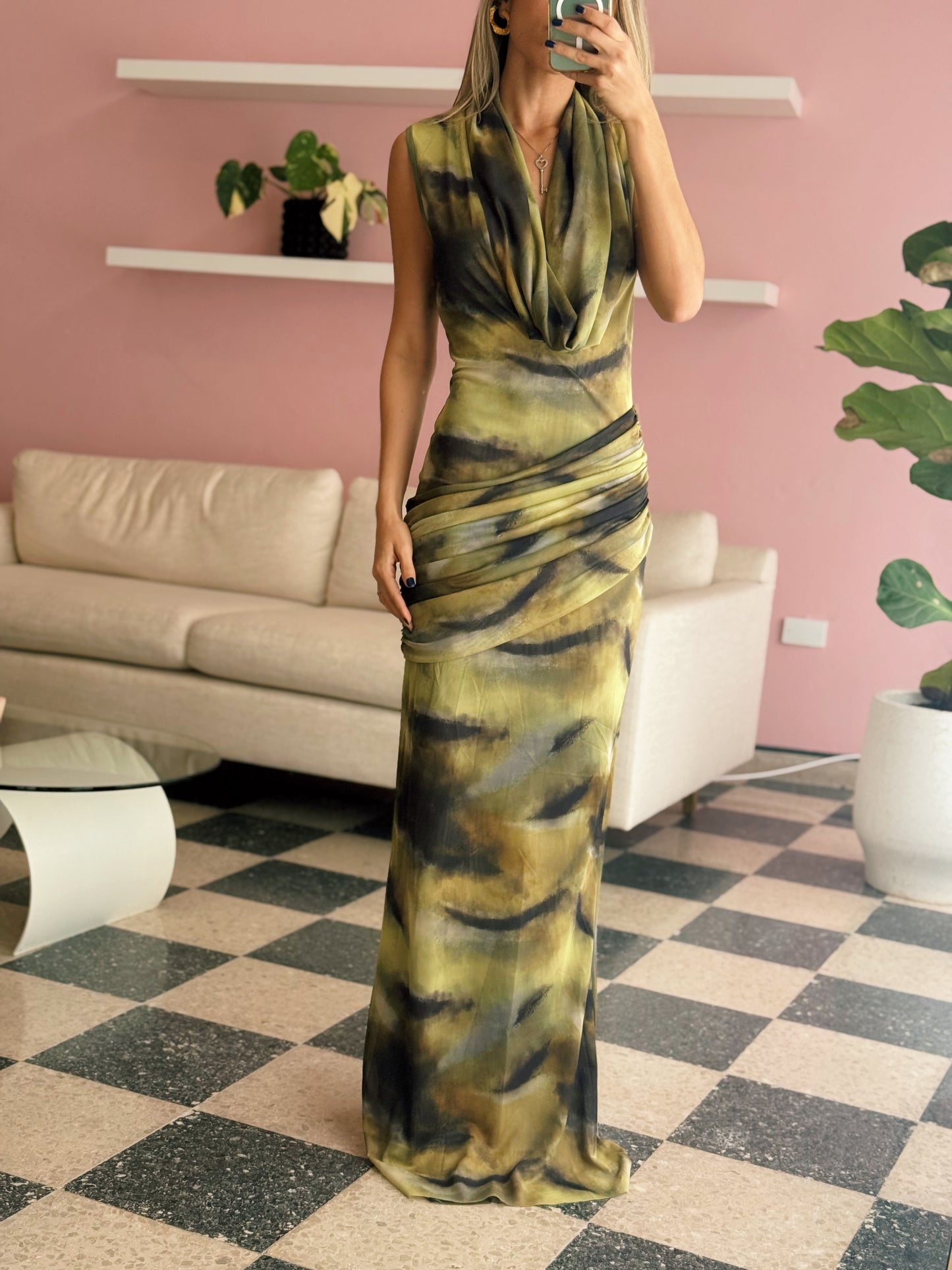 Hot Nights Mesh Cowl Dress