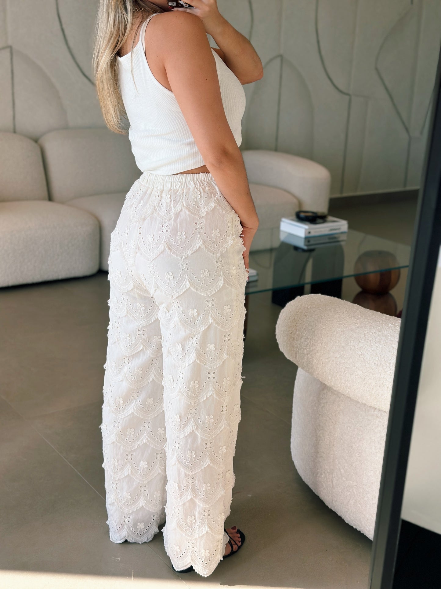 Crochet Detail White Pant