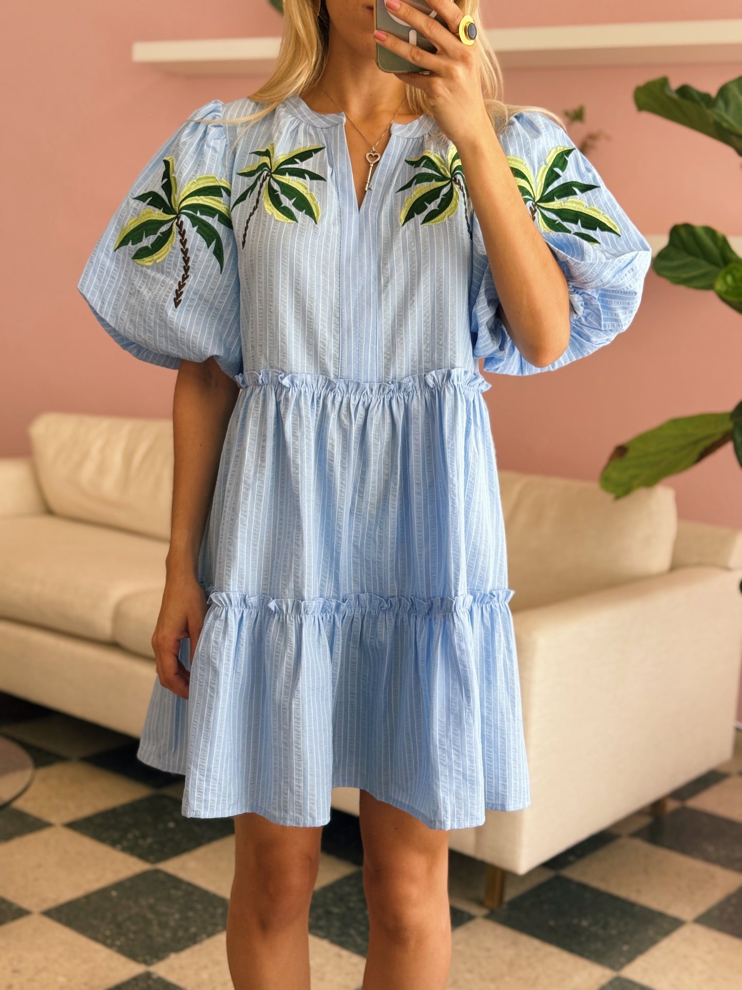 Embroidered Palm Dress