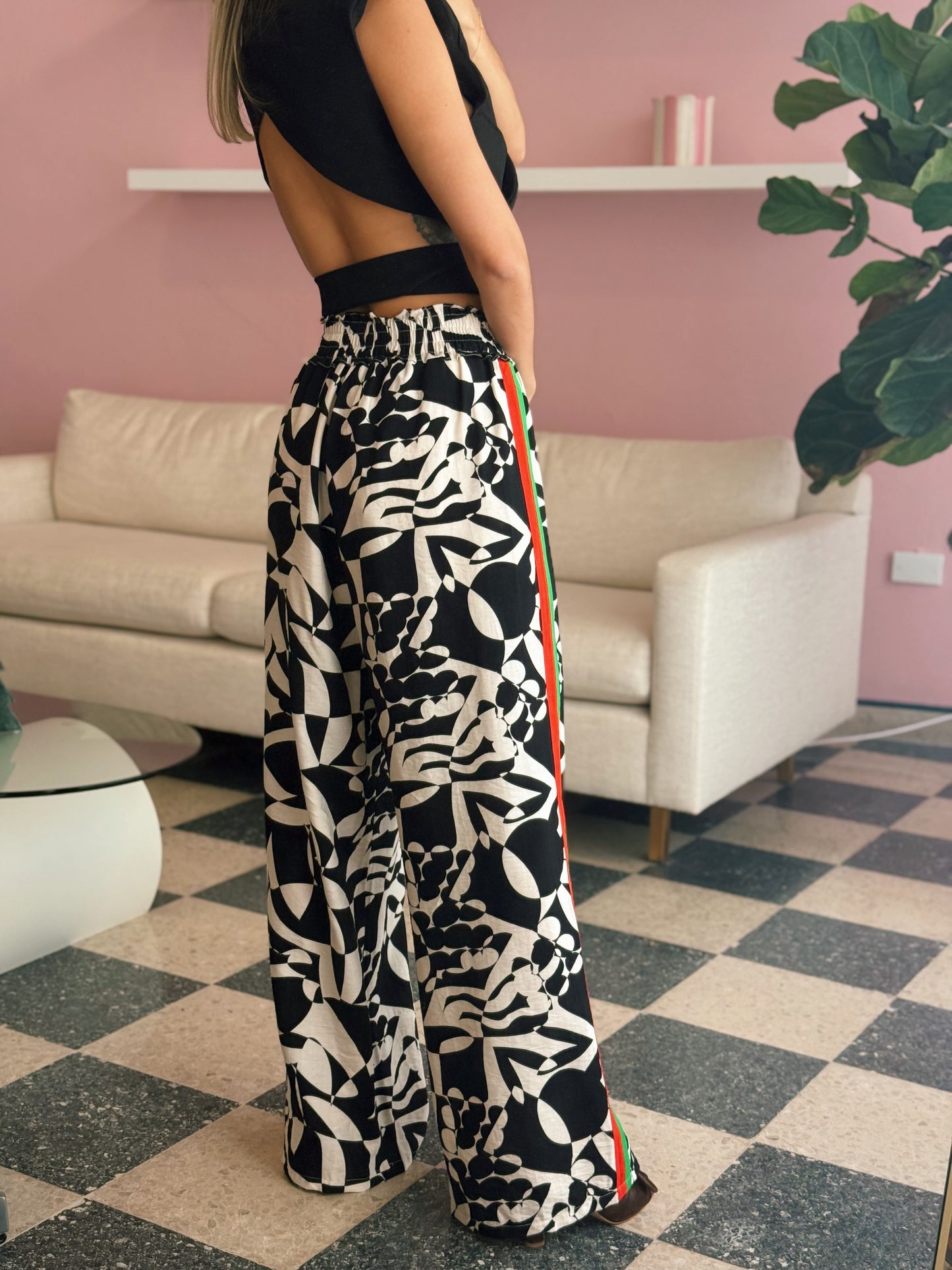 Abstract Green & Red Lines Pants