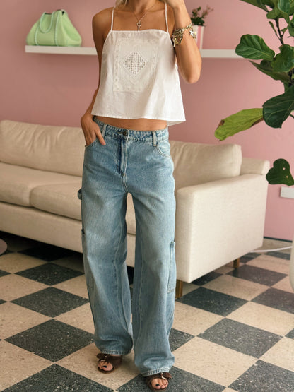 Mid Rise Cargo Jeans