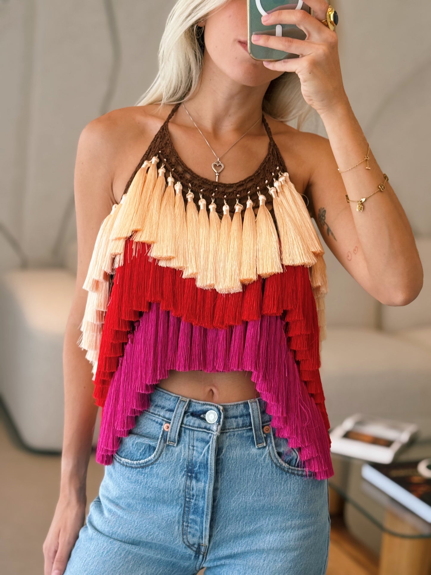 Tassel Crochet Halter Top