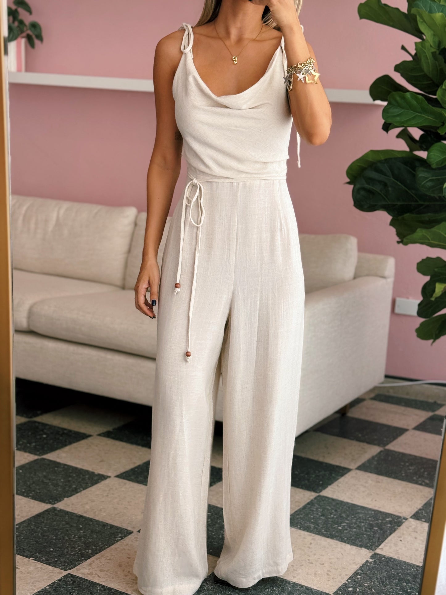 Cowl Neck Open Back Jumpsuit
