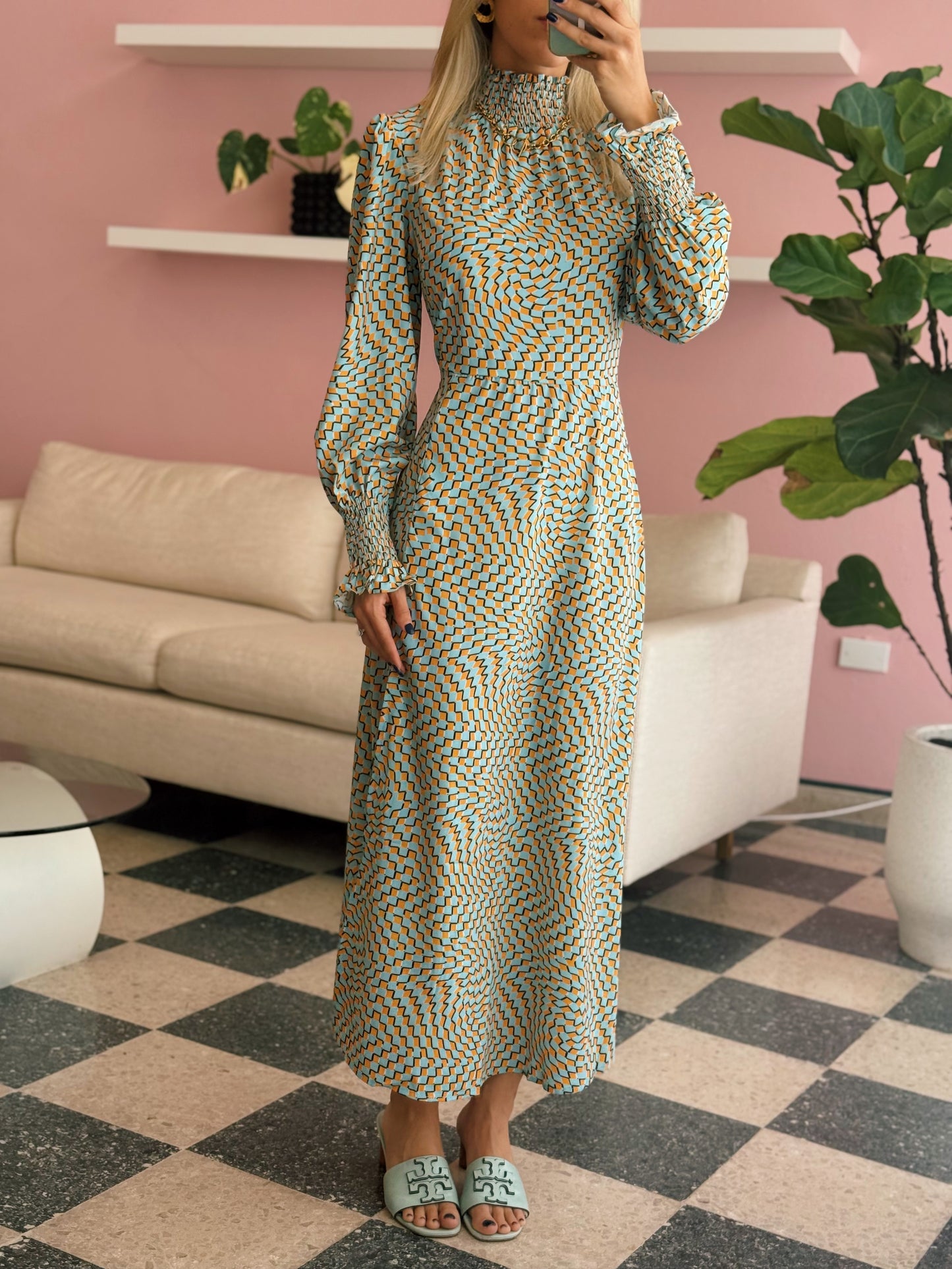 Retro Green Yellow Dress