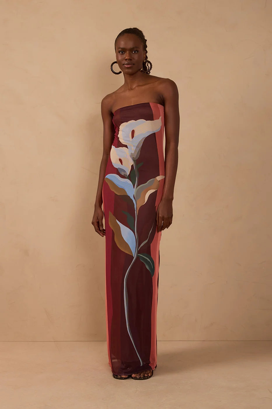 Multicolor Strapless Mesh Maxi Dress