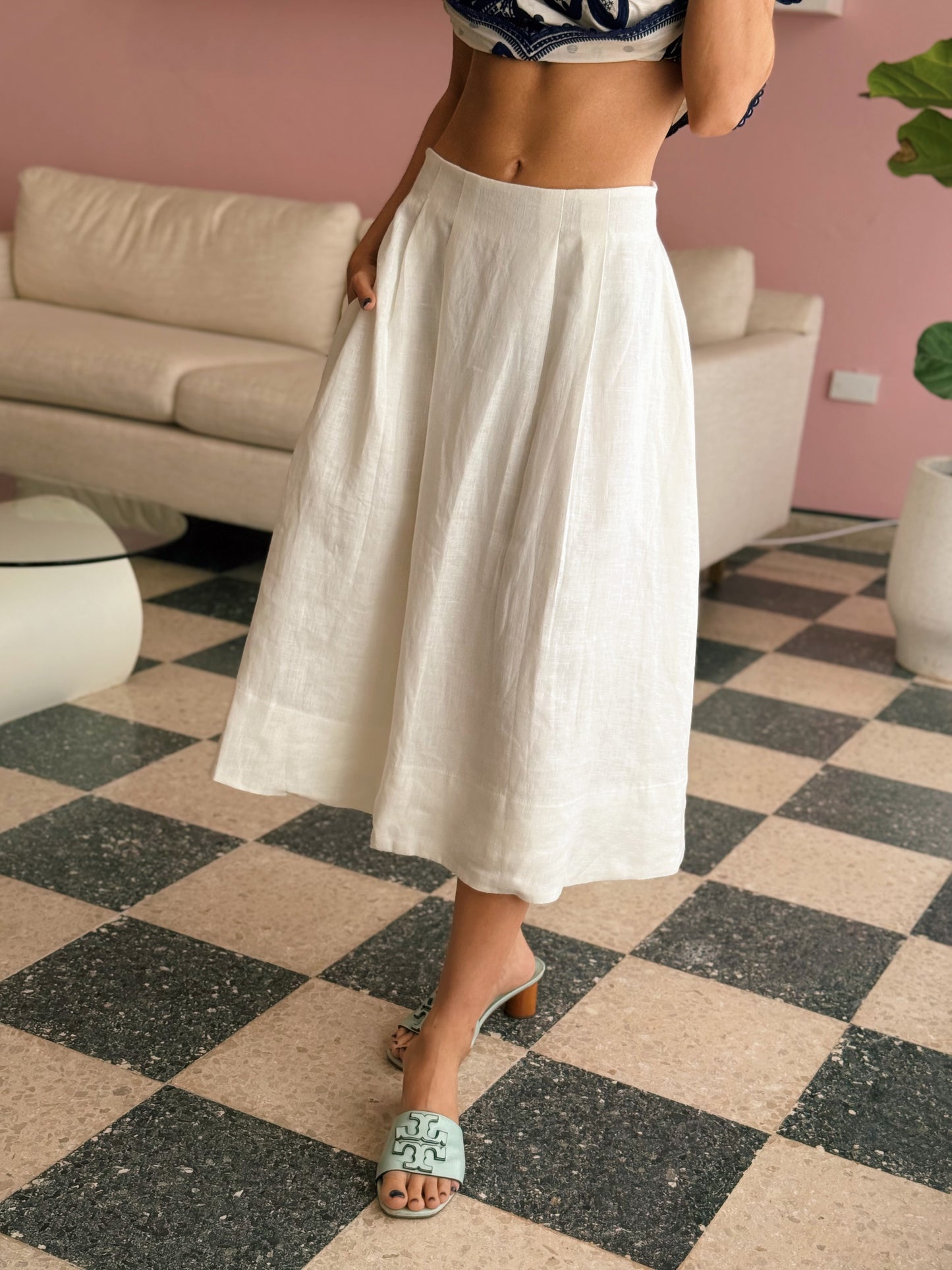 White Linen Midi Skirt
