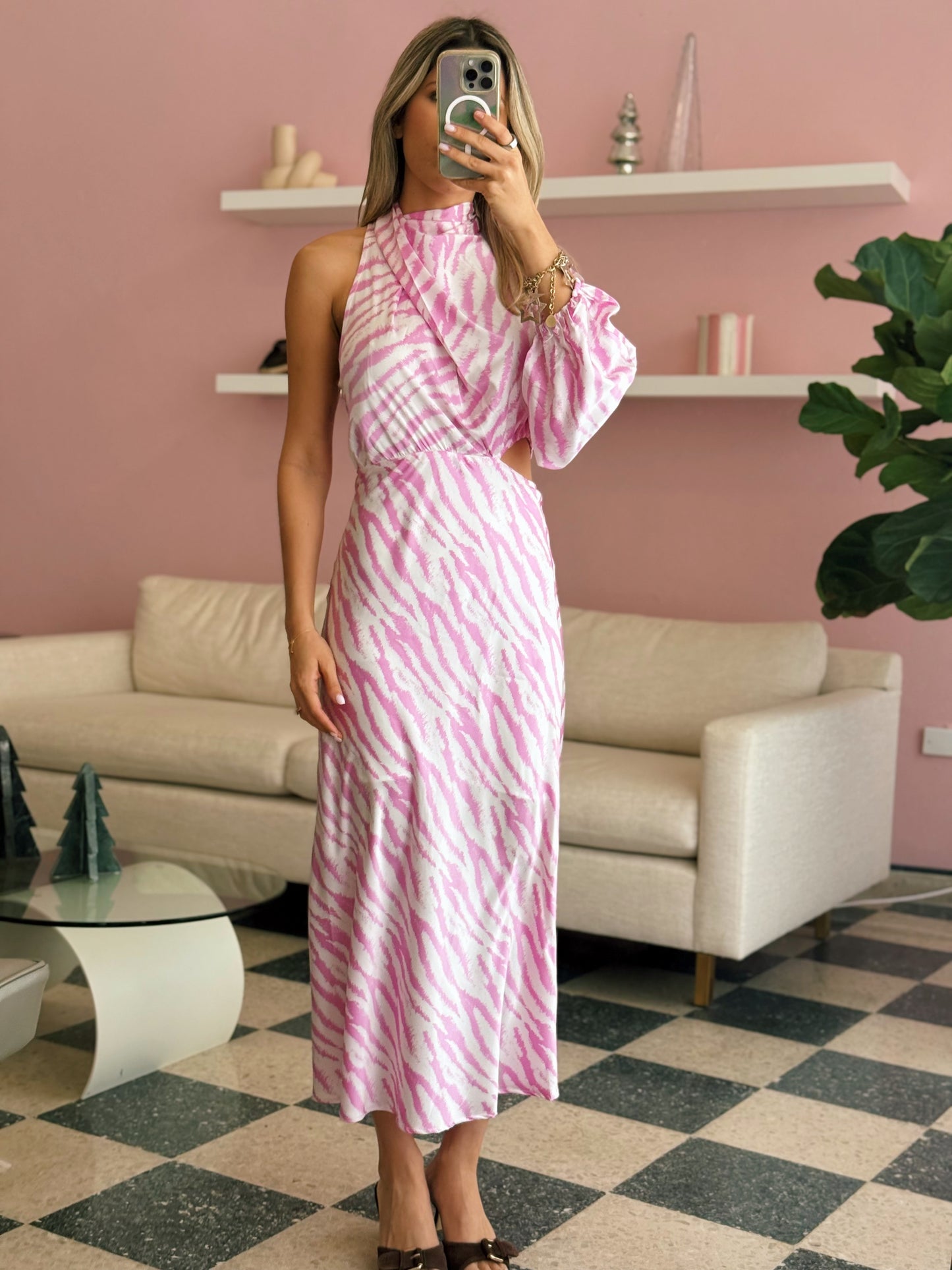 Pink  One Shoulder Dress