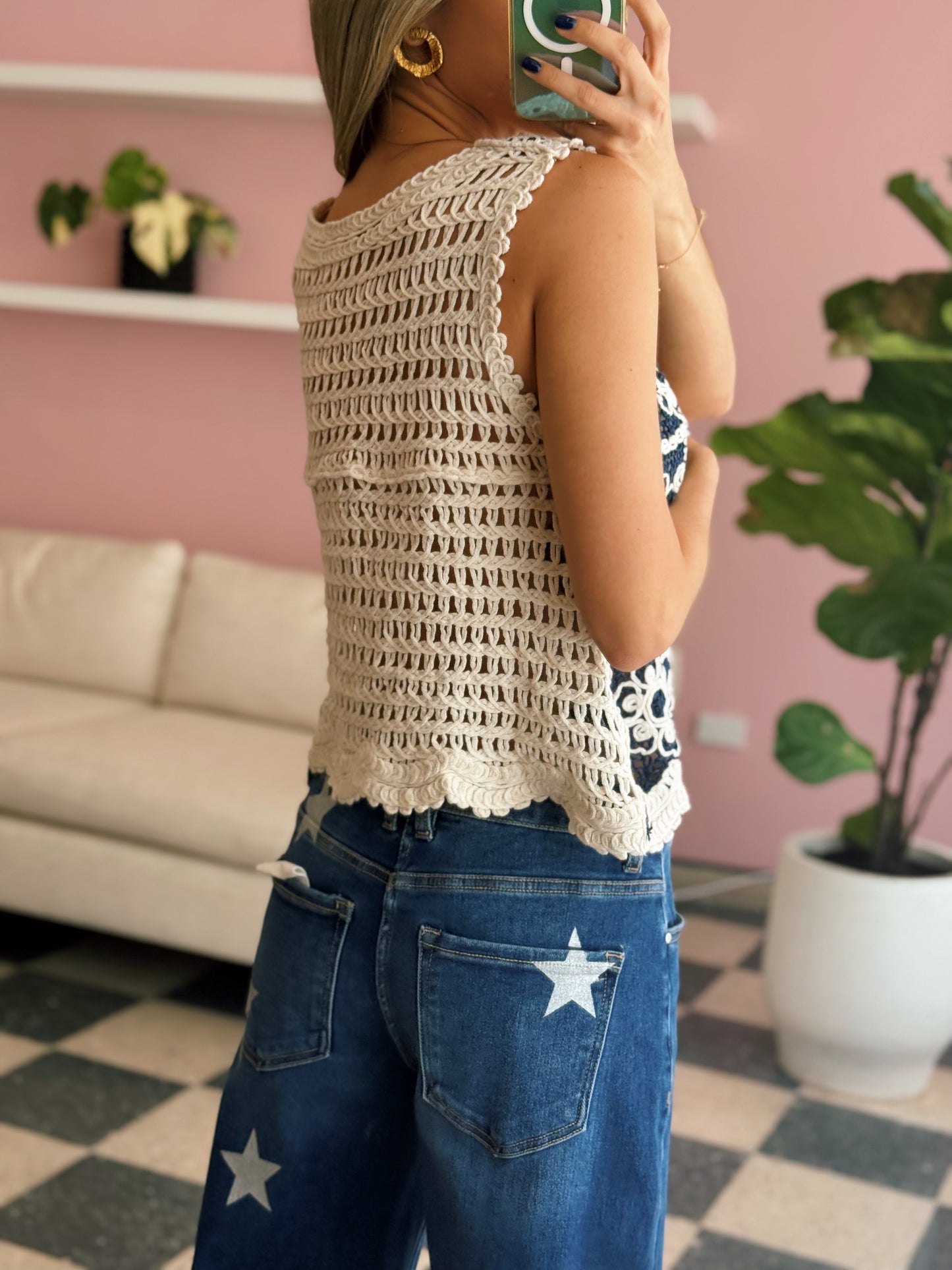 One Size Navy Crochet Top