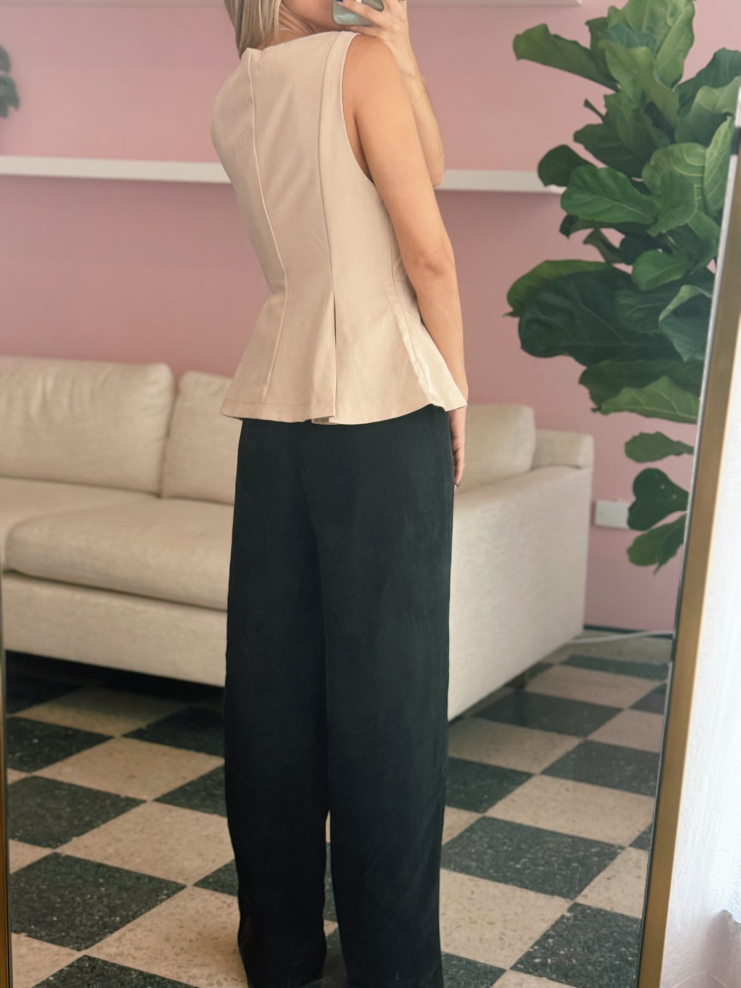 Beige Boat Neck Top