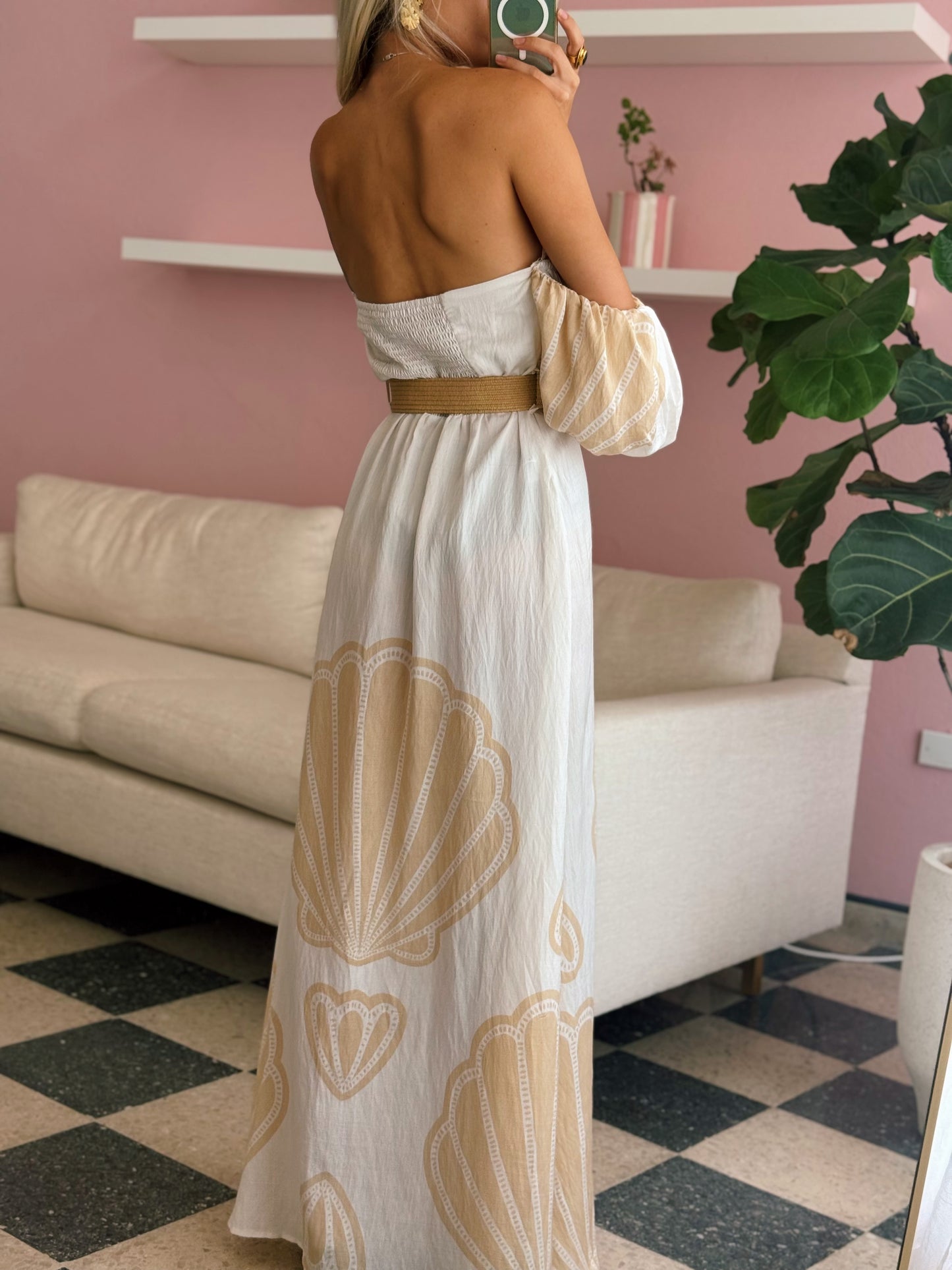 Taupe Off Shoulder Maxi Dress