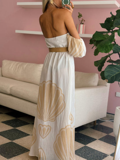Taupe Off Shoulder Maxi Dress