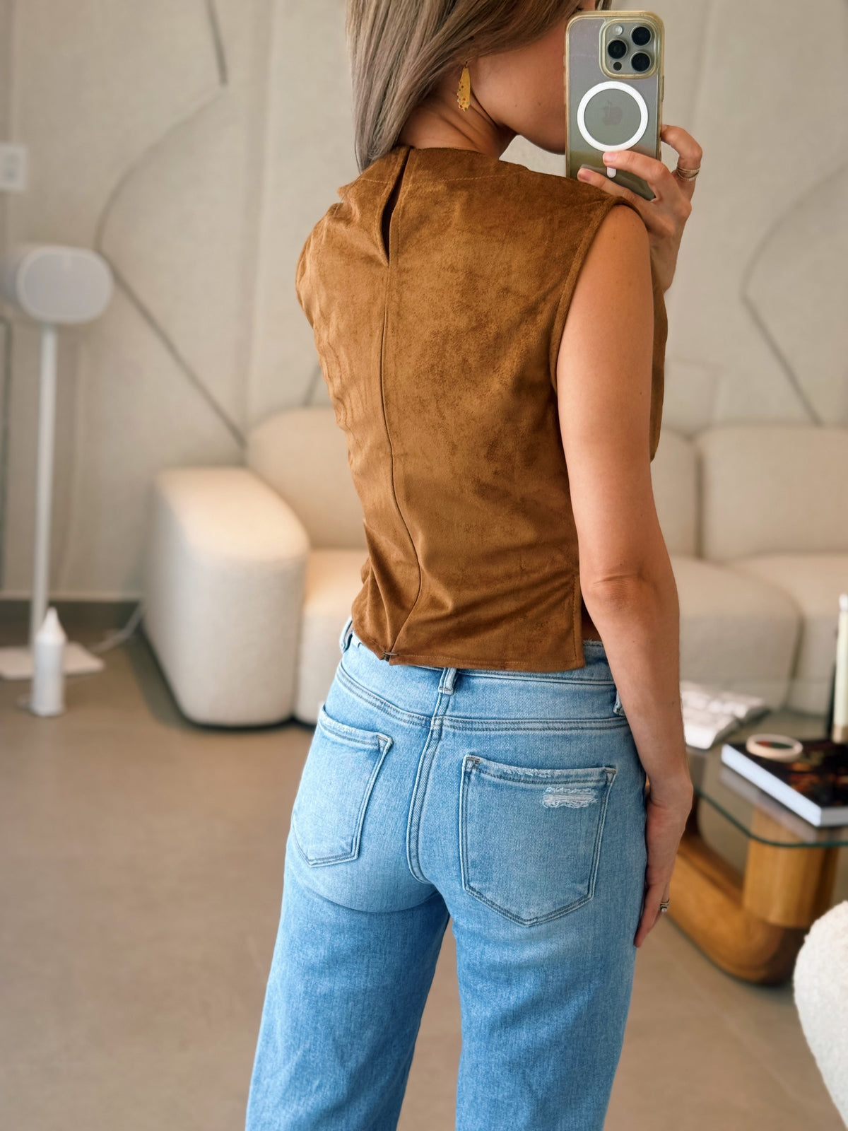 Brown Suede Cowl Top