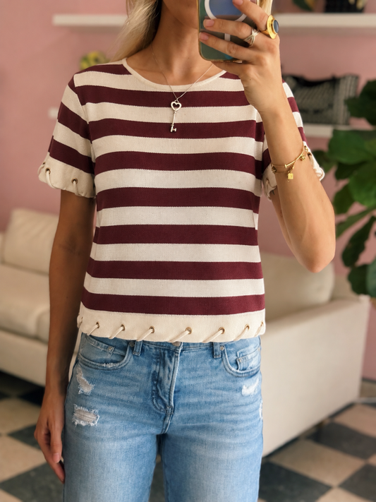 Knit Stripe Red Top