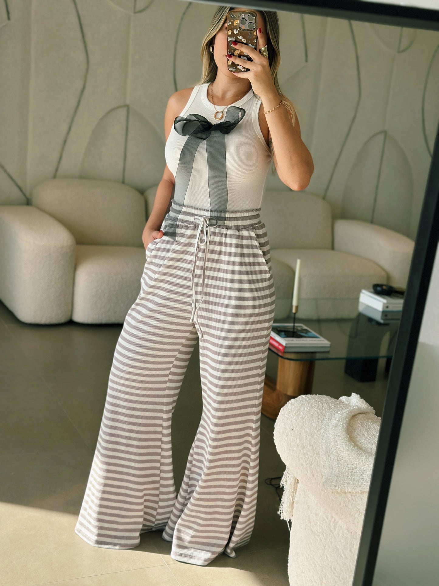 Waffle Textured Palazzo Pants