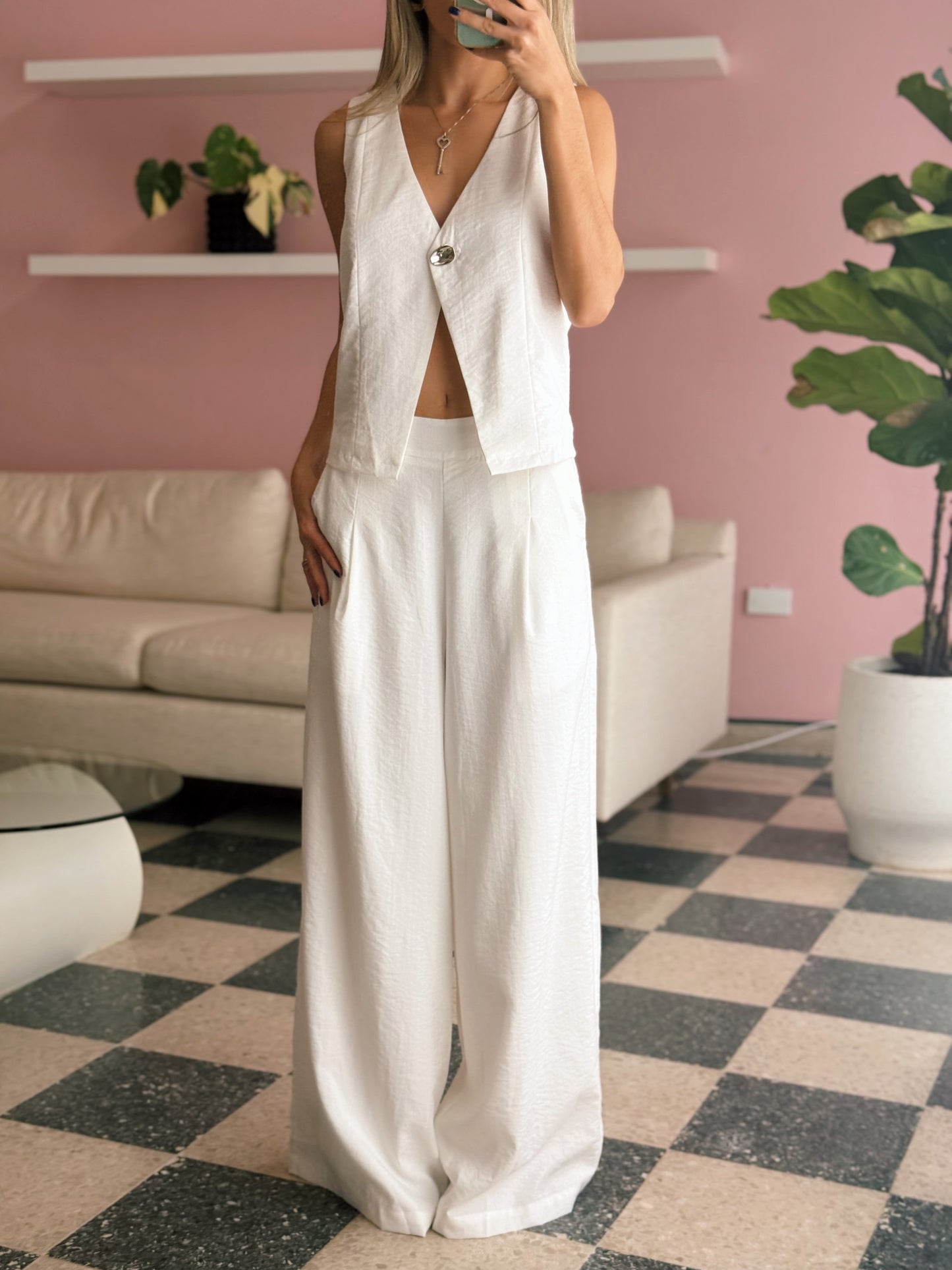 White Vest Trouser Set