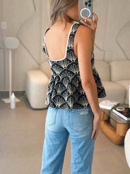 Embroidered High Bust Baby Doll Top