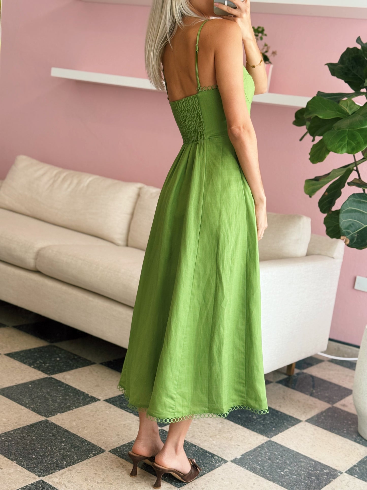 Christie Sweetheart Linen Midi Dress