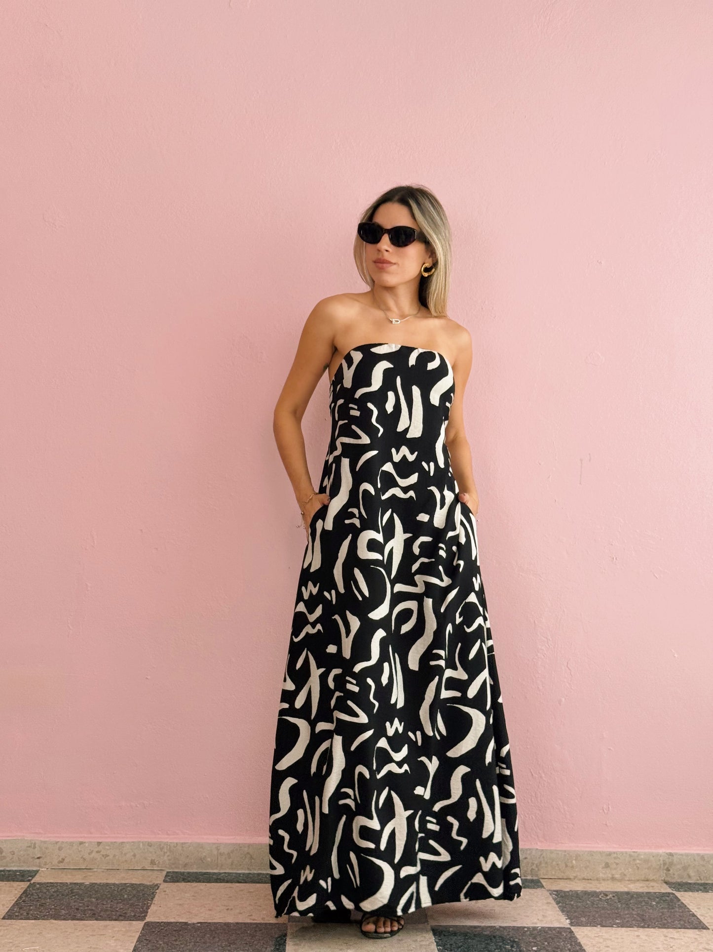 Strapless Abstract Maxi Dress