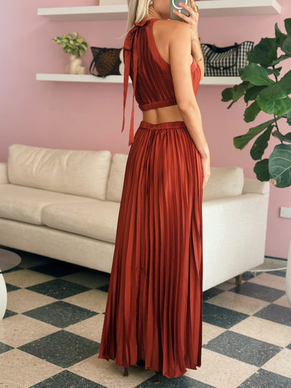 Vera Cutout High-Neck Satin Maxi Dress