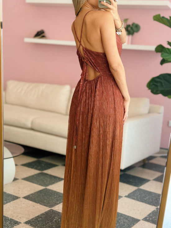 Rust Pleated Maxi Dress