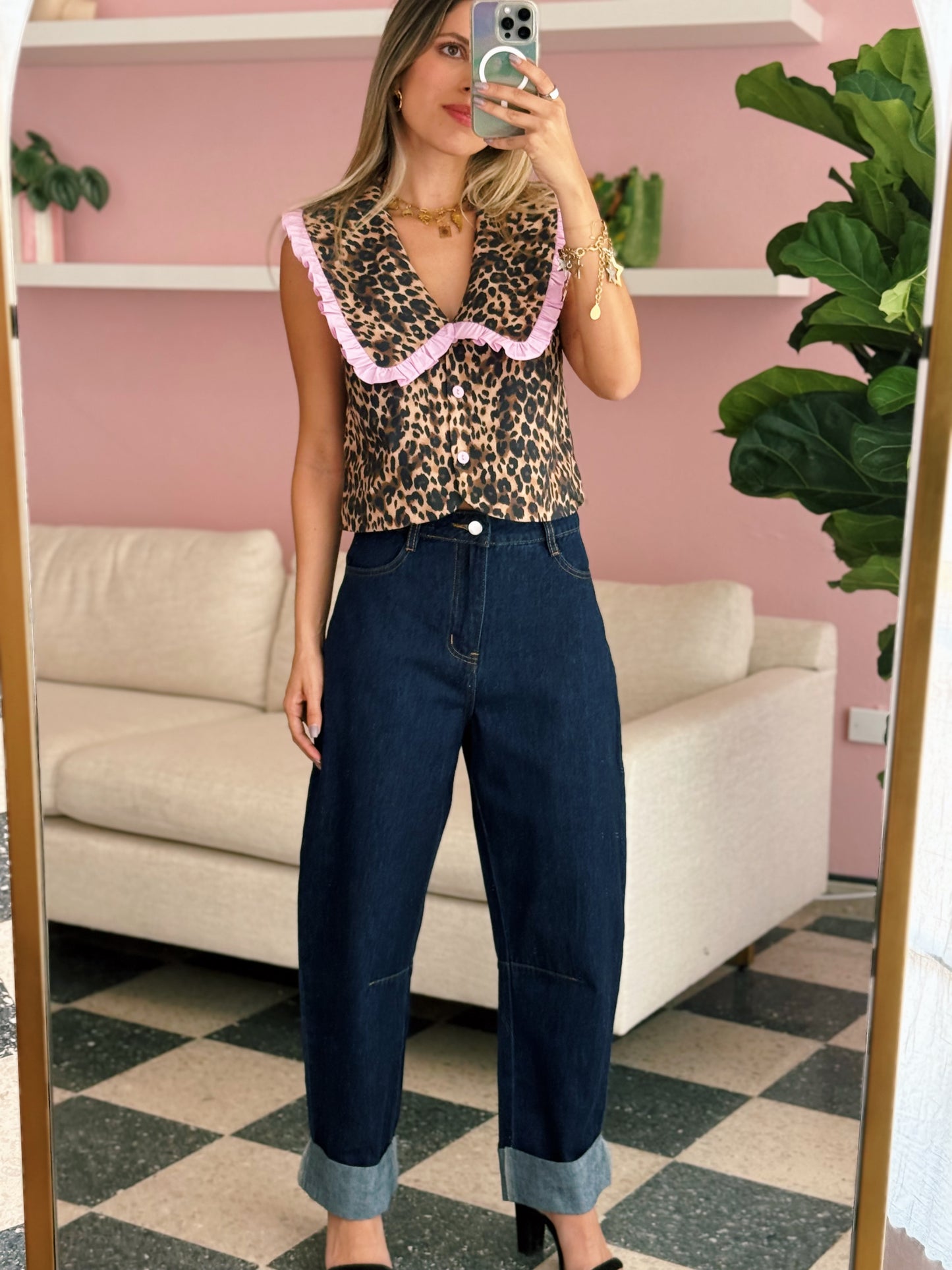 Roll-up Barrel Denim Pants