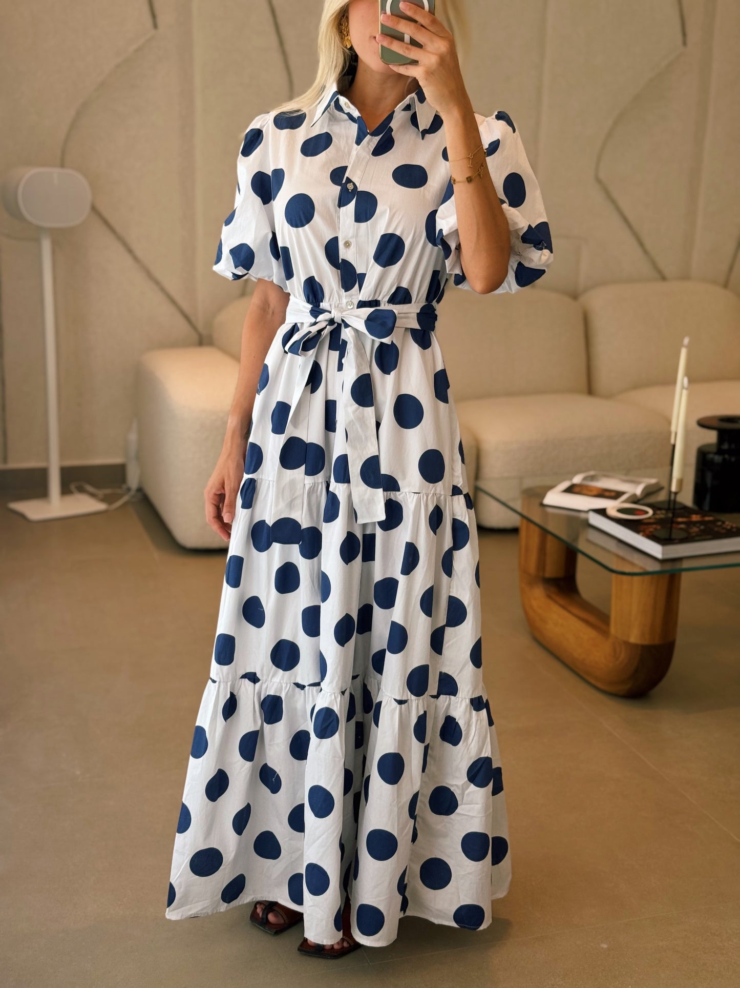 Navy Polka Dot Maxi Dress