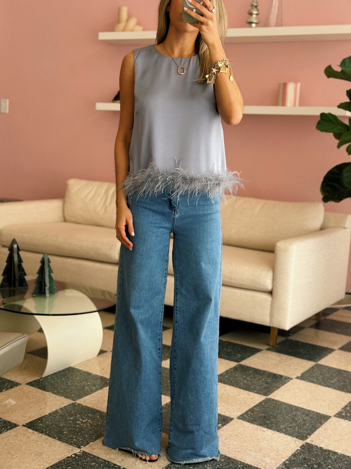 Chambray Feather Top
