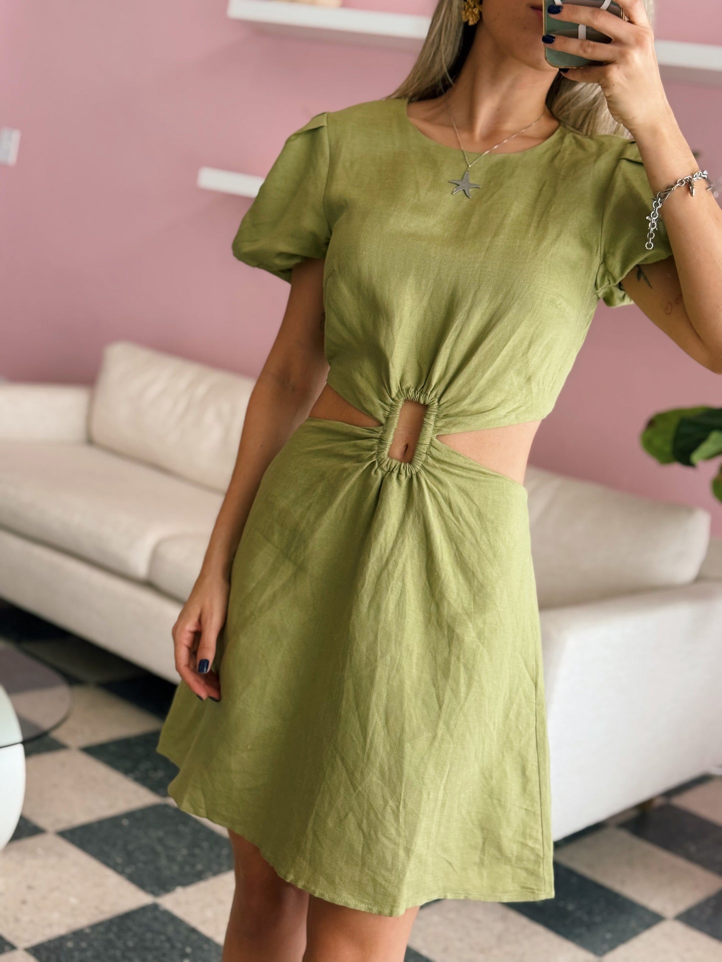 Green Cut Out Braided Dress