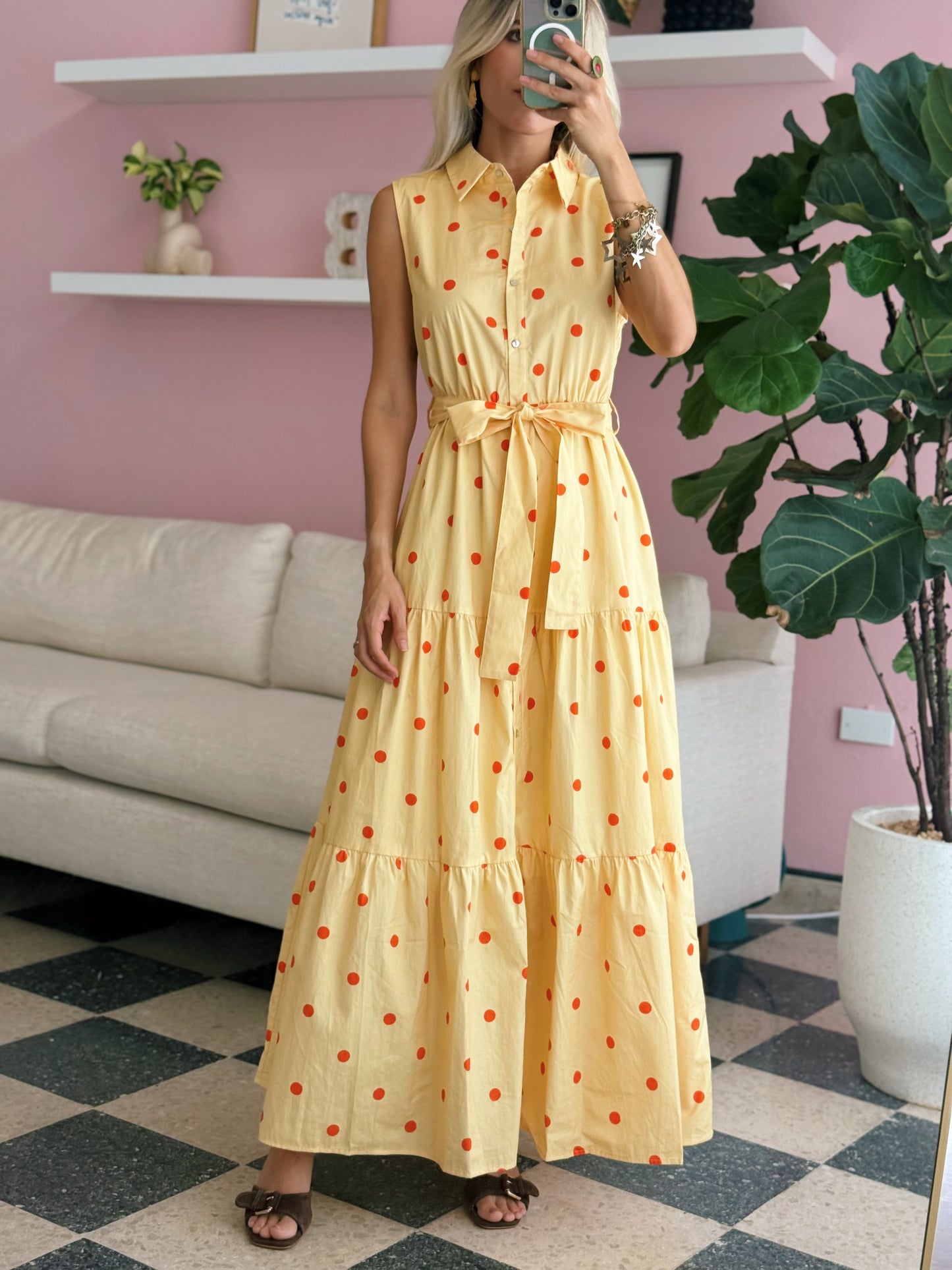 Yellow Orange Polka Maxi Dress