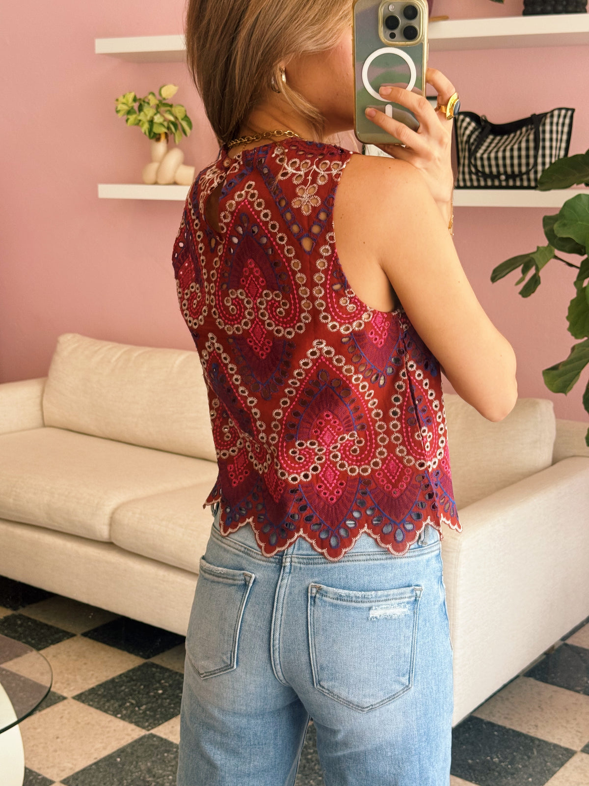 Burgundy Eyelet Top