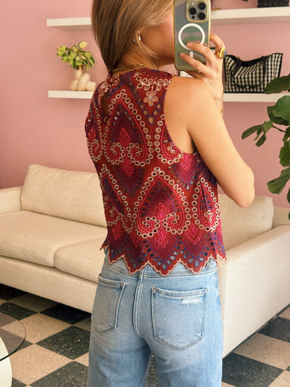 Burgundy Eyelet Top