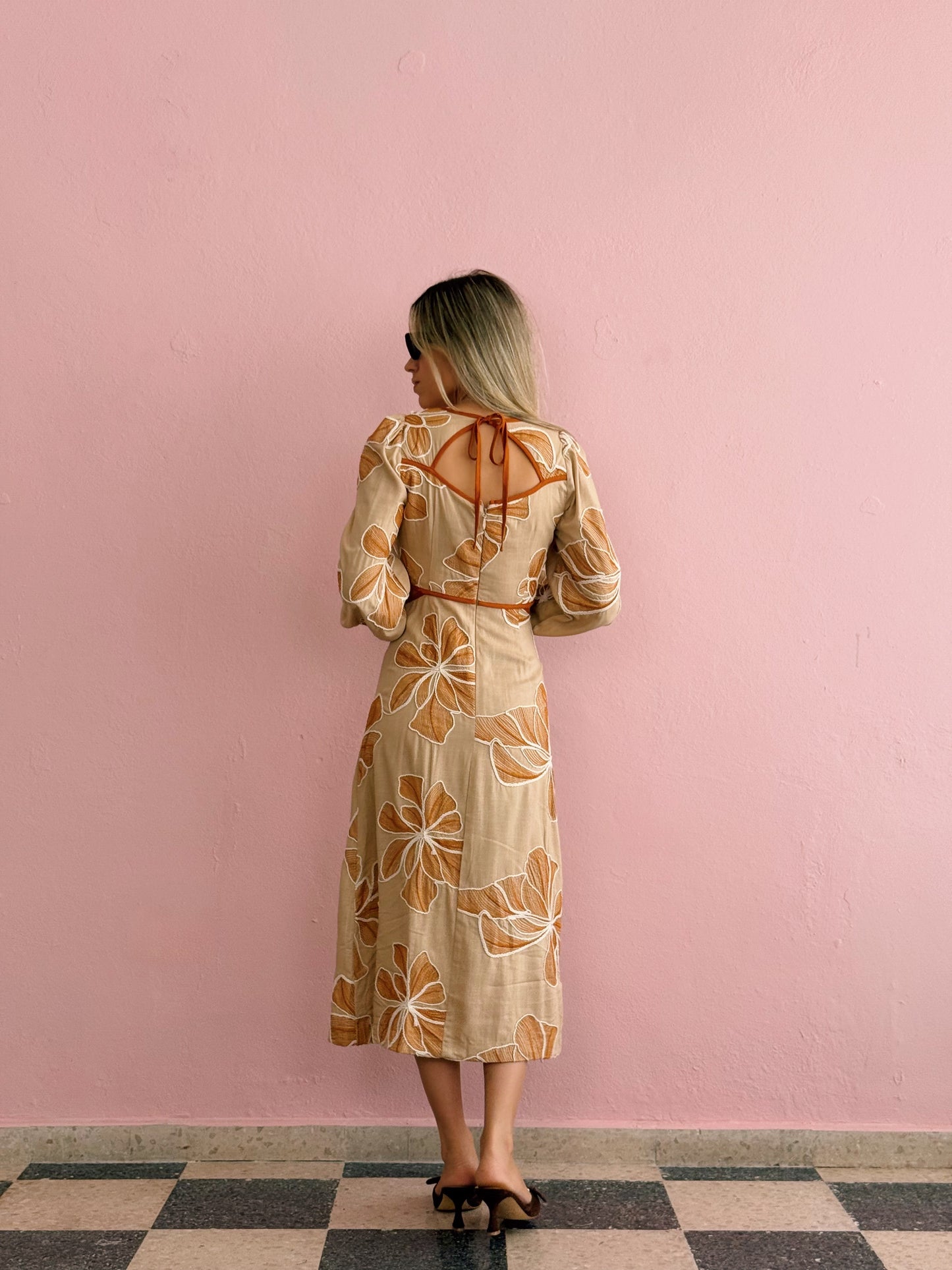 Taupe Cut Out Midi Dress