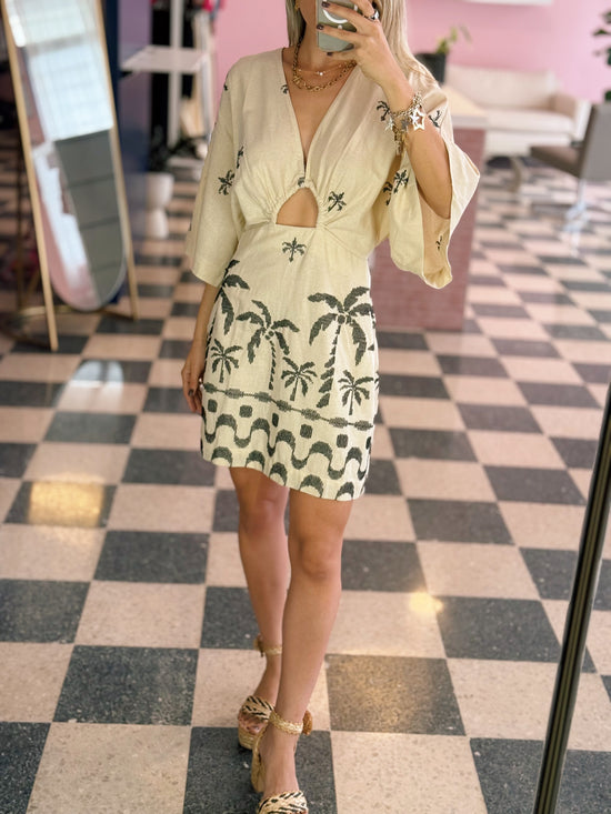 Short Linen Dress with Embroidered Edge - Made in Brazil
