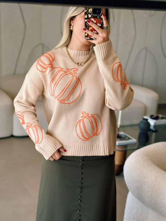 Pumpkin Embroidered Sweater