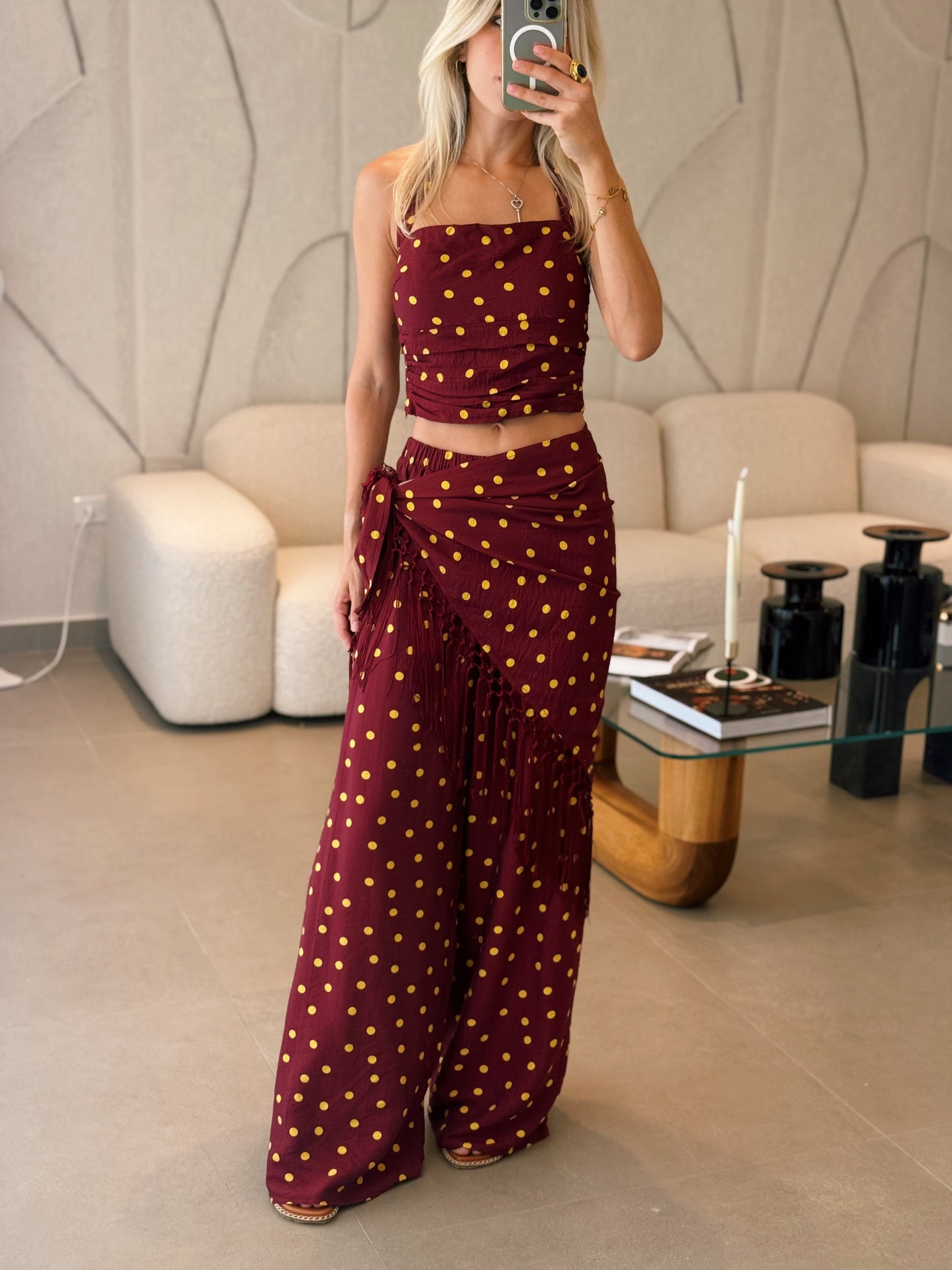 Burgundy Polka Dot Pants Set