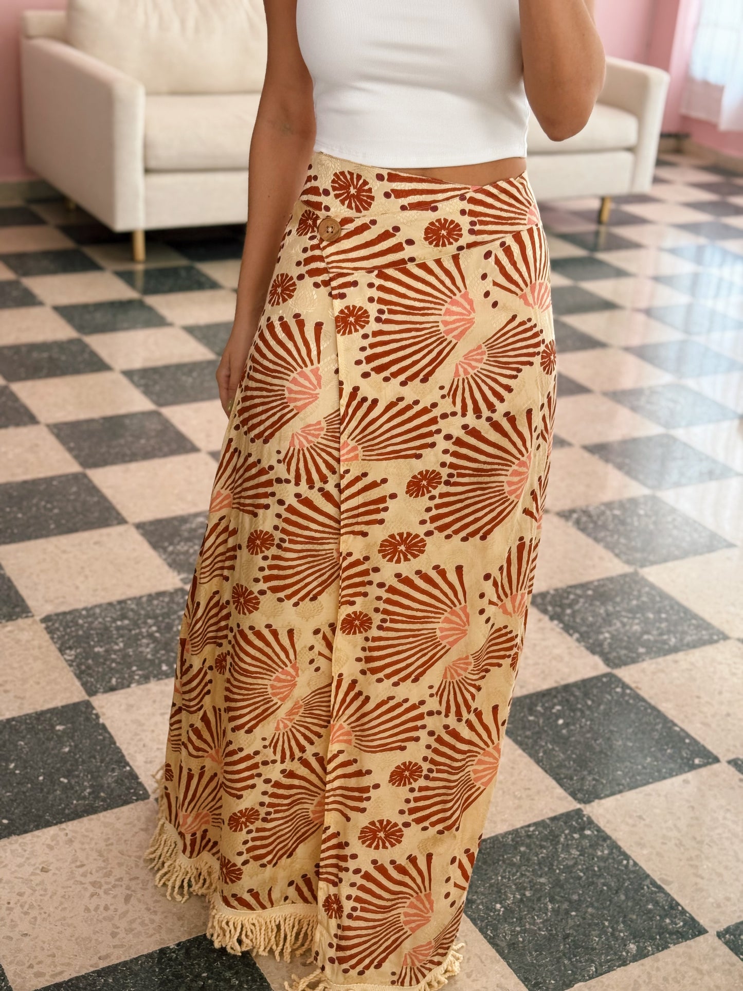 Sarong Midi Fringe Skirt - Made in Barcelona