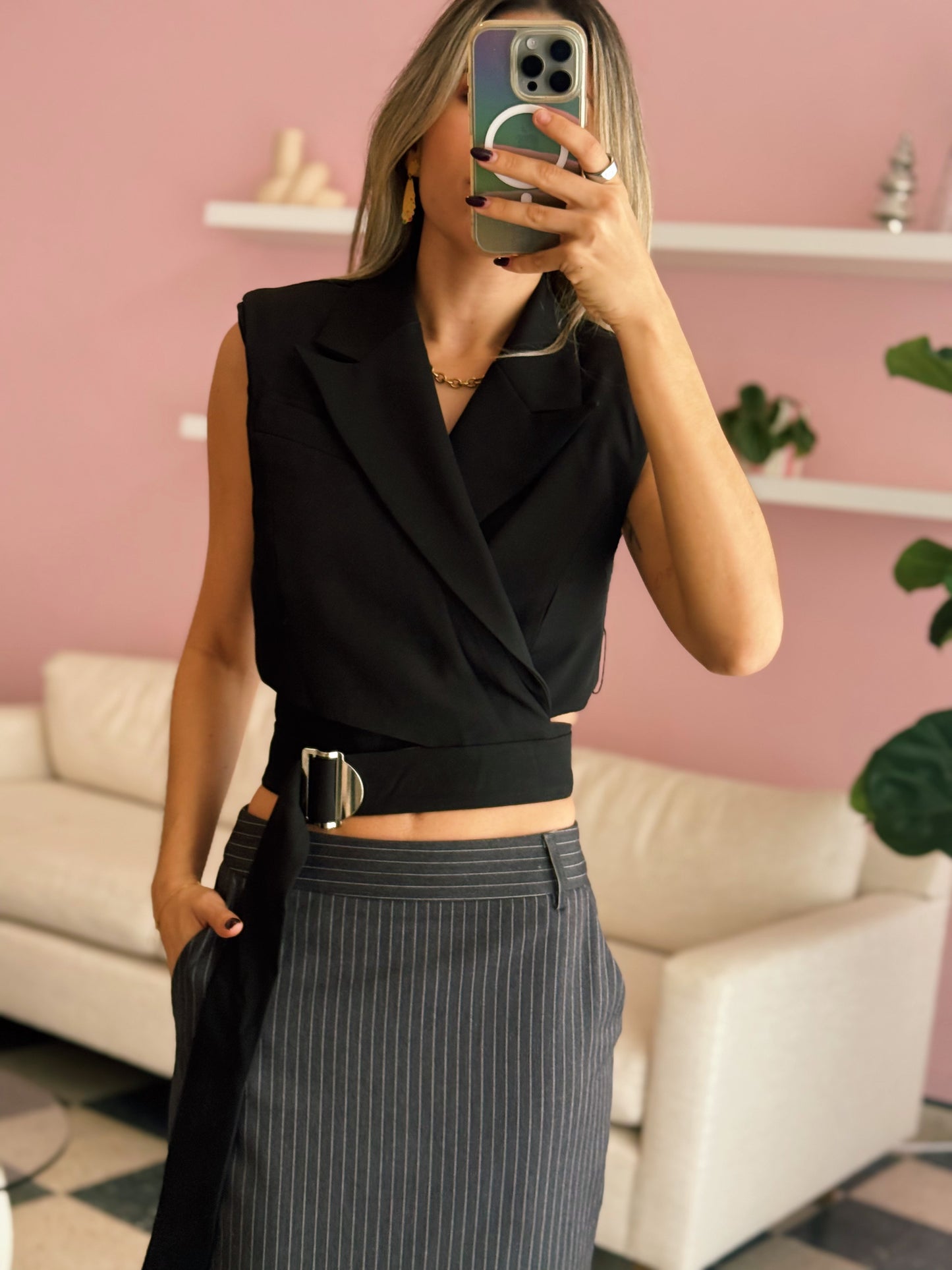 Open Back Blazer Cropped Vest