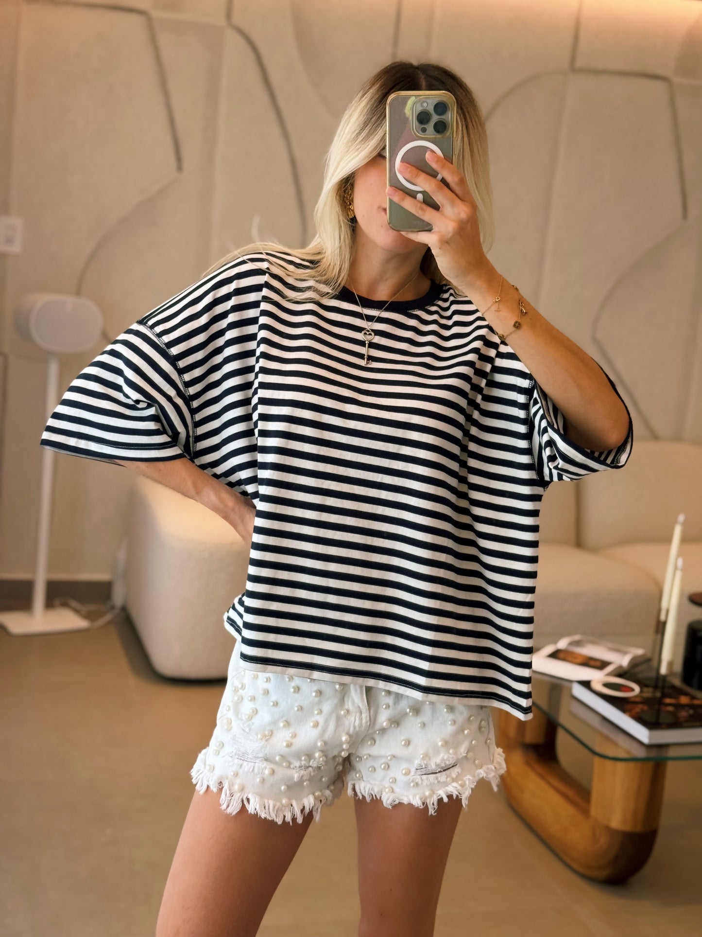 Navy Stripe Oversized Tee