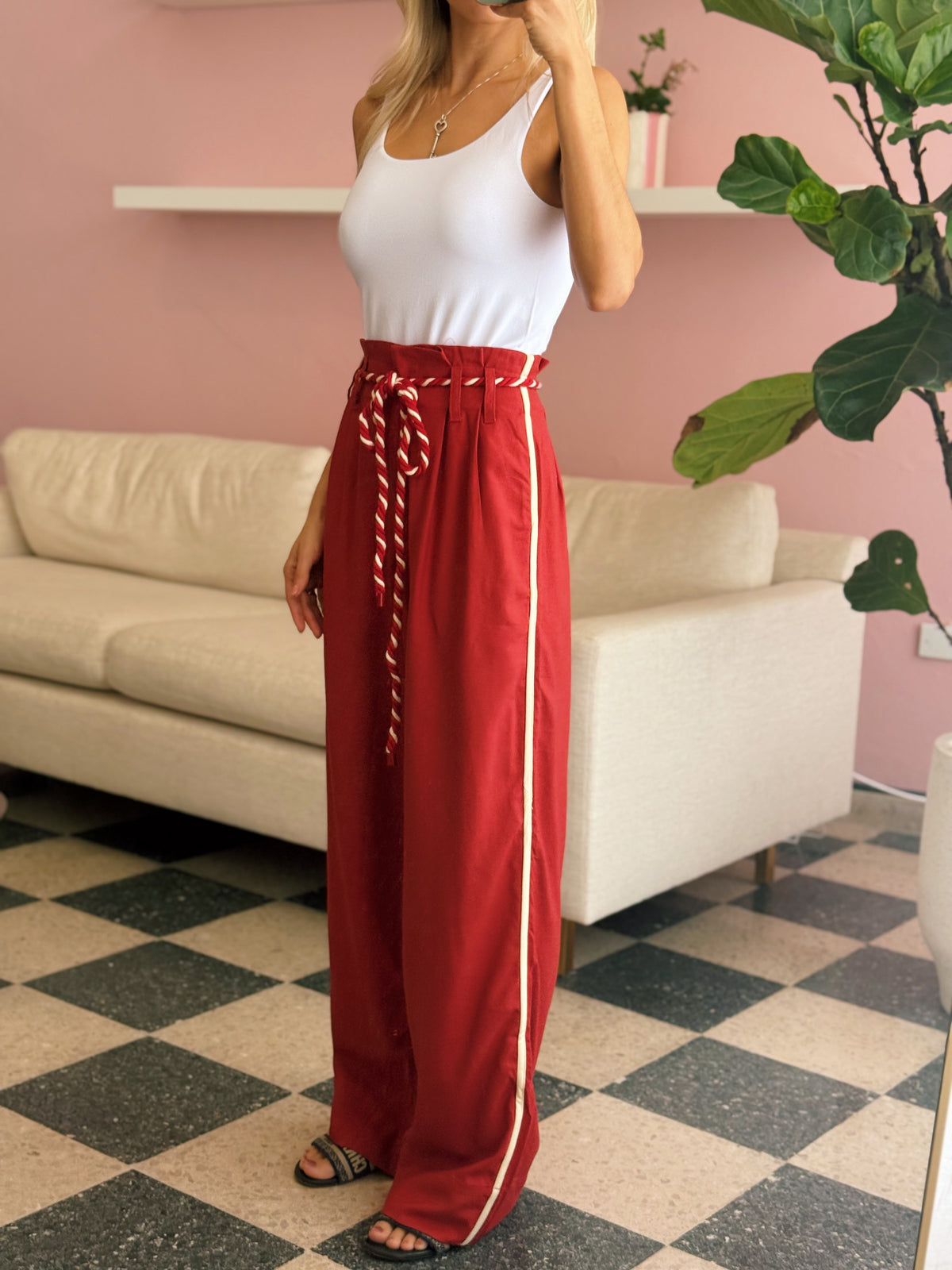 Red Rope Linen Pants - Dress To