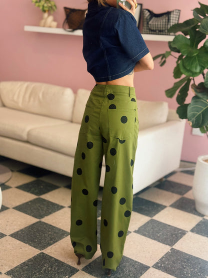 Green Barrel Polka Dot Pants