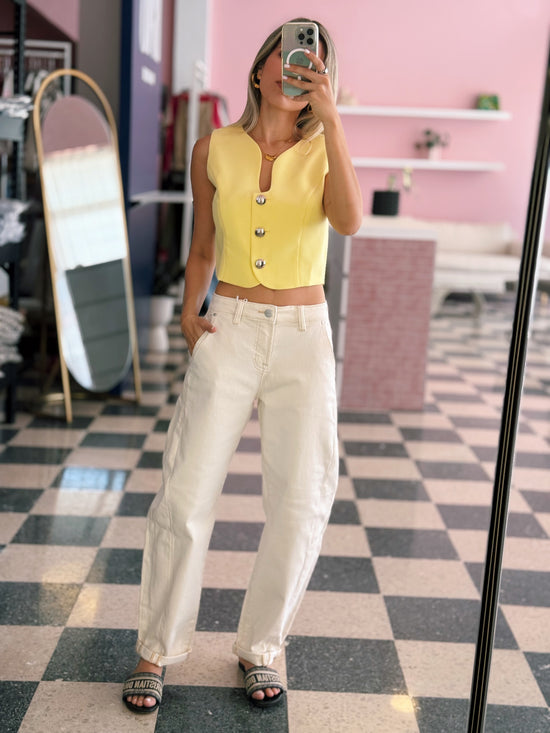 Mid Rise Ivory Barrel Jean