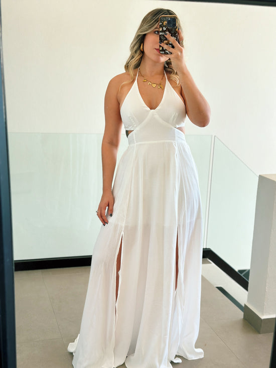 Open Tie Back White Maxi