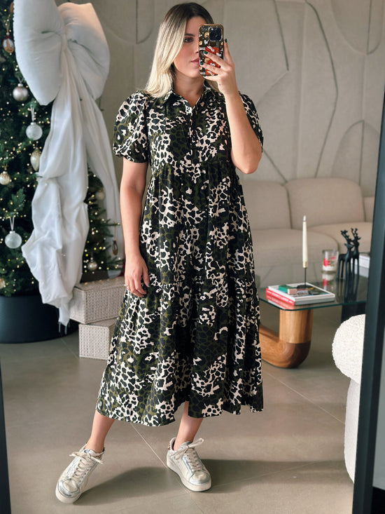 Olive Leopard Midi Dress